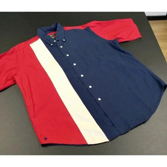 Vintage Hunt Club Mens Blue Red Colorblock Short Sleeve‎ Button-Down Shirt Large - Picture 3 of 9